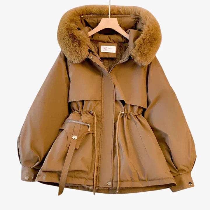 Abrigo de invierno para mujer con cuello de pelo | Chaqueta cálida y acolchada para mujer