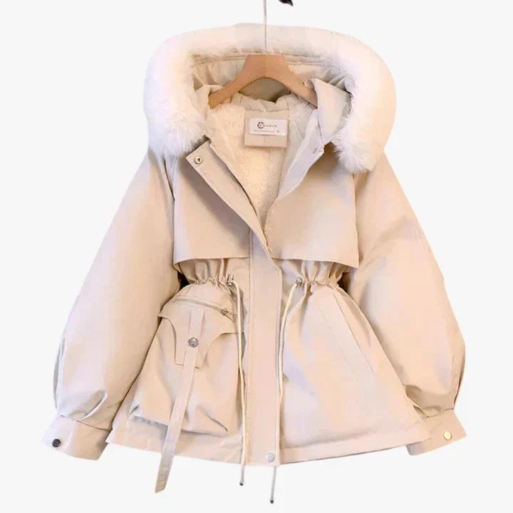 Abrigo de invierno para mujer con cuello de pelo | Chaqueta cálida y acolchada para mujer