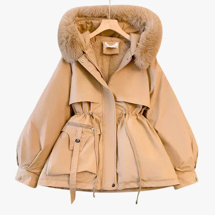 Abrigo de invierno para mujer con cuello de pelo | Chaqueta cálida y acolchada para mujer