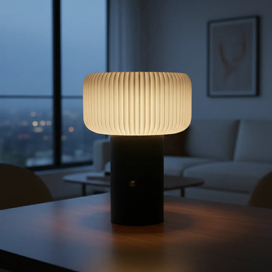 LED Bordslampa – Ribbad Svampform med Färgskiftande Ljus