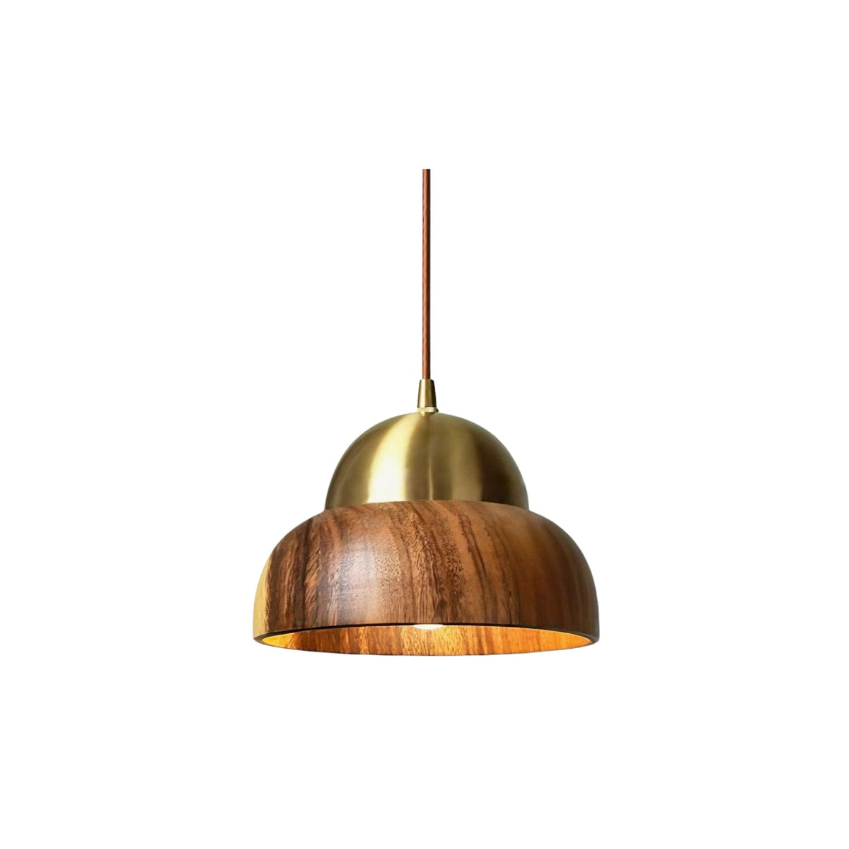 Houten Hanglamp Met Messing Accenten | Moderne Japandi Plafondlamp