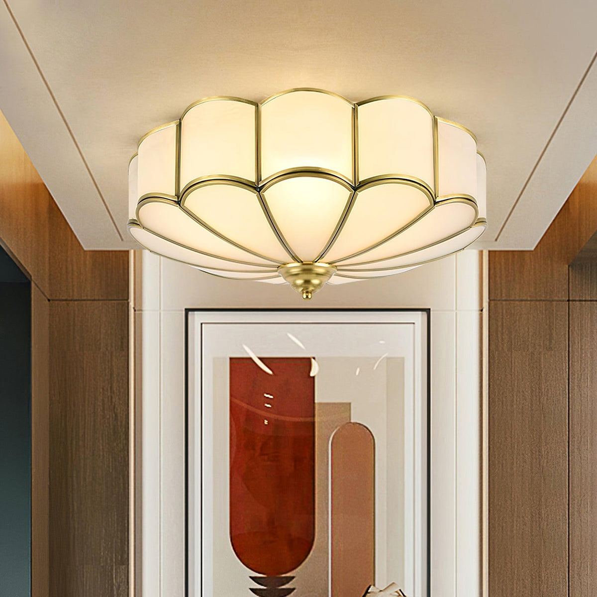 Kobber taklampe i messing og glass