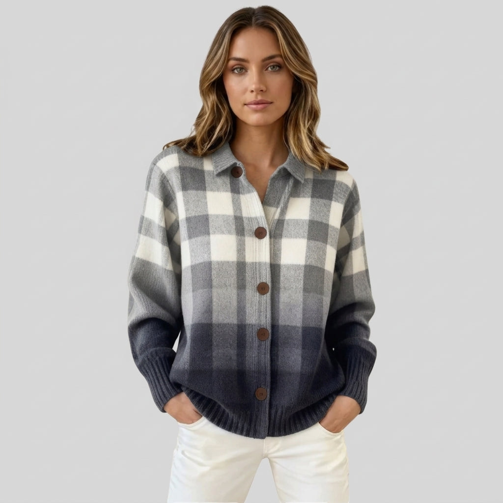 Pull à carreaux pour femme avec col | Cardigan décontracté et chaud