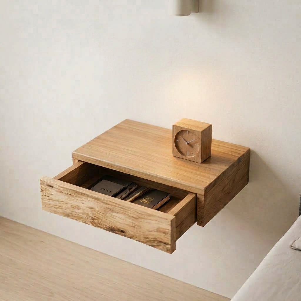 Wandgemonteerd Nachtkastplankje Van Acaciahout | Zwevende Houten Plank