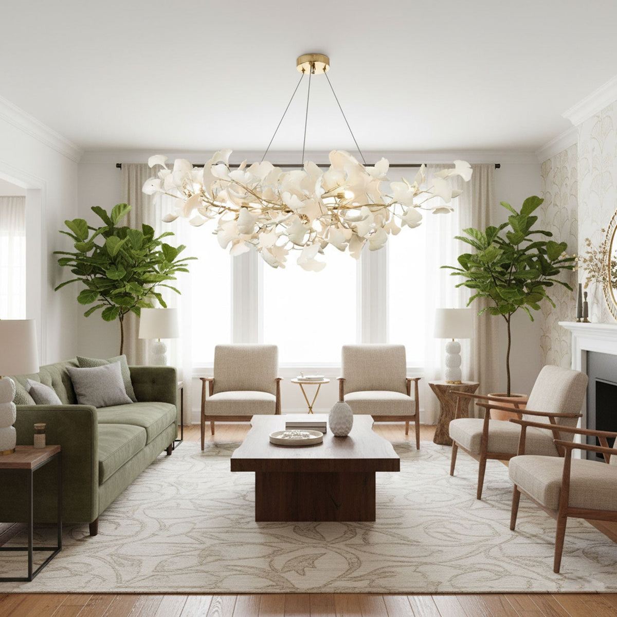 Horizon Bloom Gingko Chandelier | Handcrafted Porcelain Ginkgo Leaves