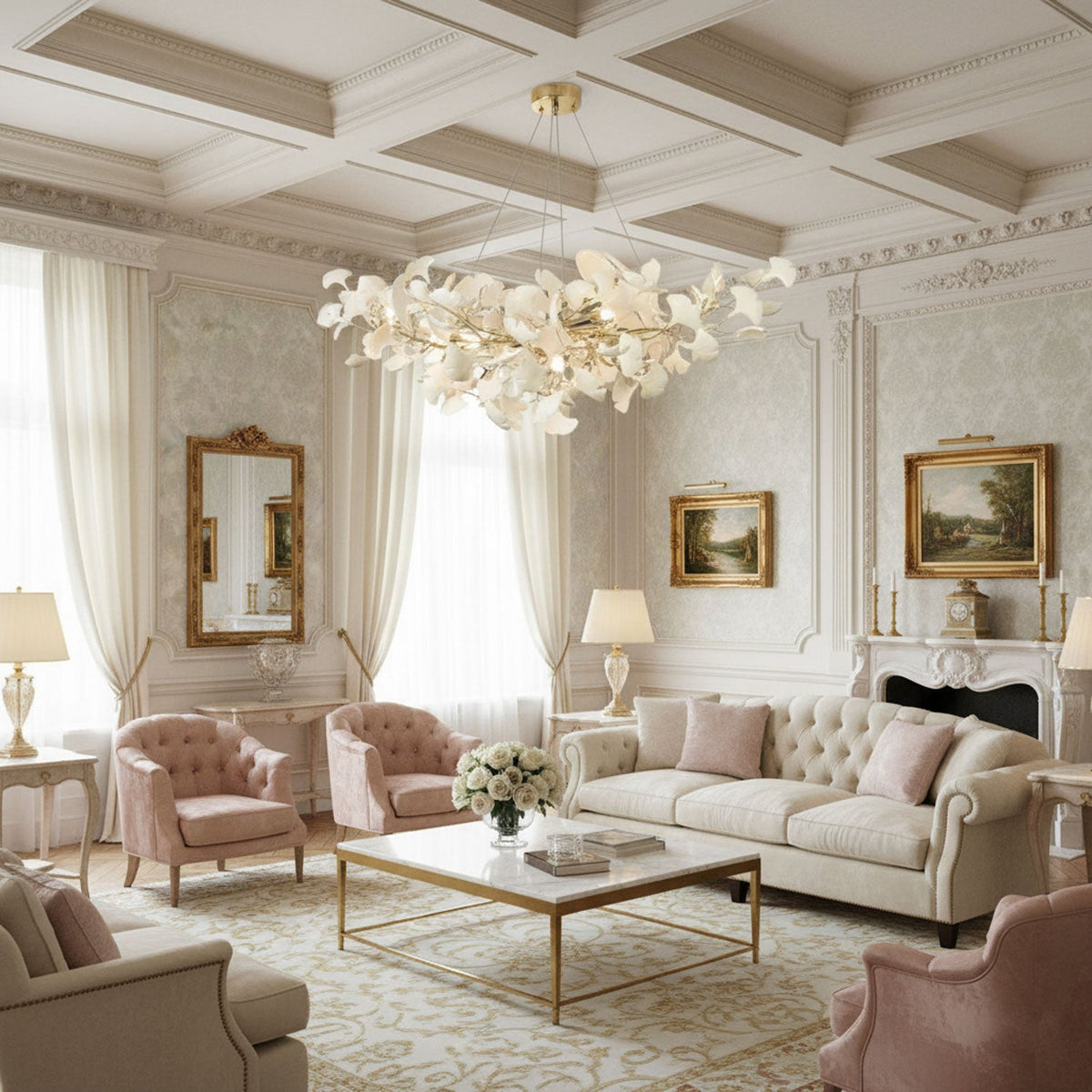 Horizon Bloom Gingko Chandelier | Handcrafted Porcelain Ginkgo Leaves