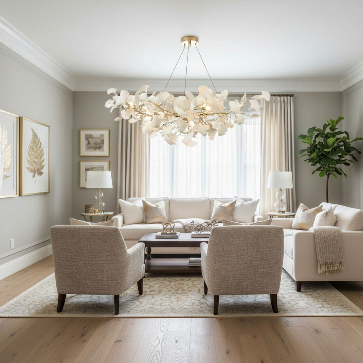 Horizon Bloom Gingko Chandelier | Handcrafted Porcelain Ginkgo Leaves
