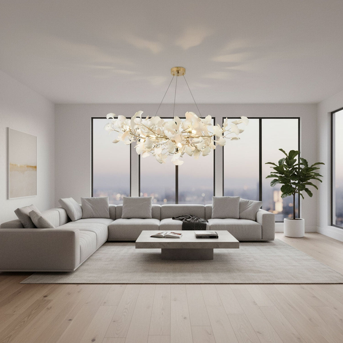 Horizon Bloom Gingko Chandelier | Handcrafted Porcelain Ginkgo Leaves