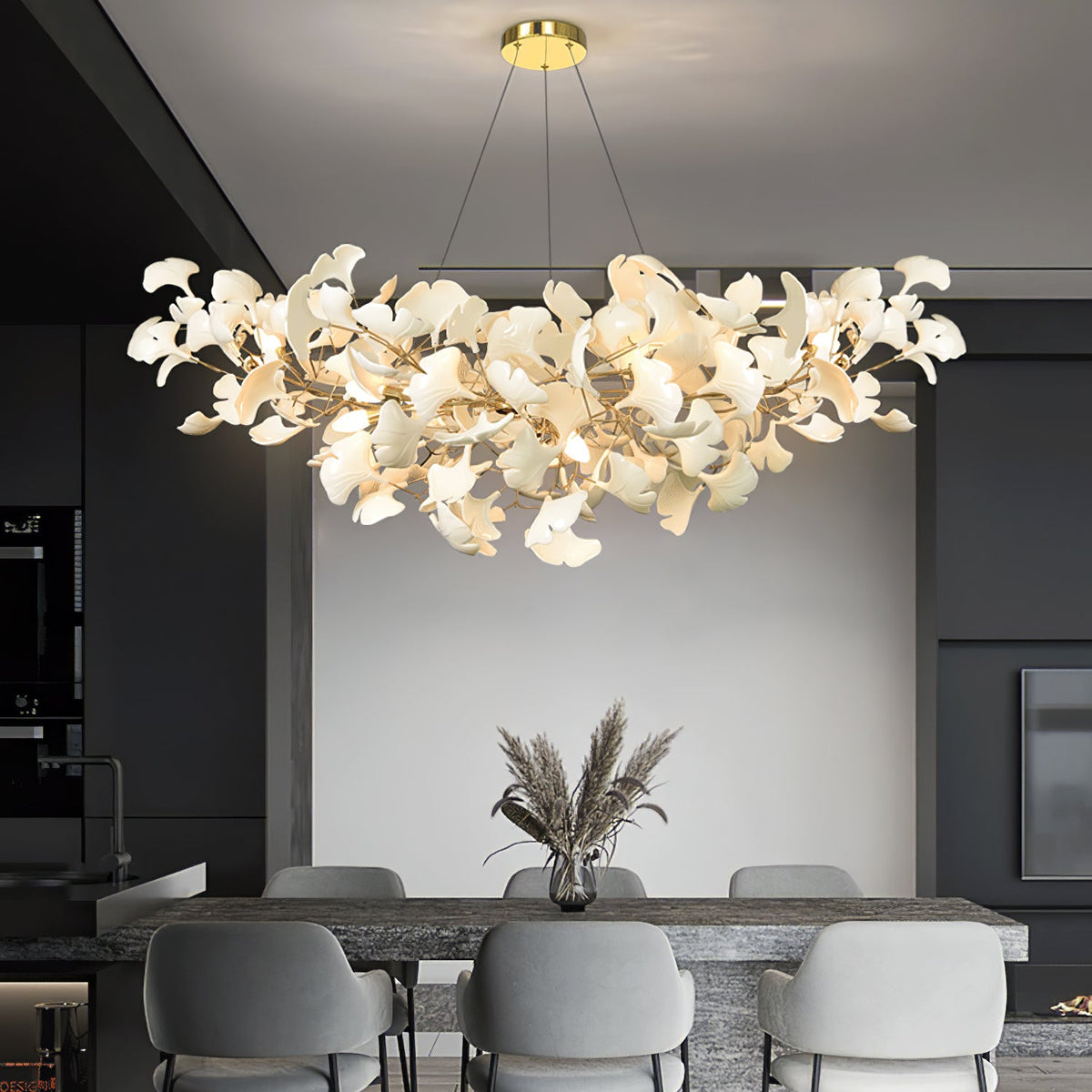 Horizon Bloom Gingko Chandelier | Handcrafted Porcelain Ginkgo Leaves