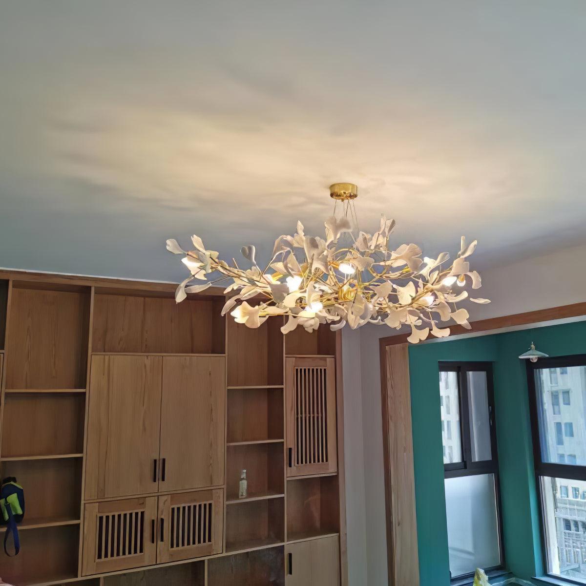 Horizon Bloom Gingko Chandelier | Handcrafted Porcelain Ginkgo Leaves