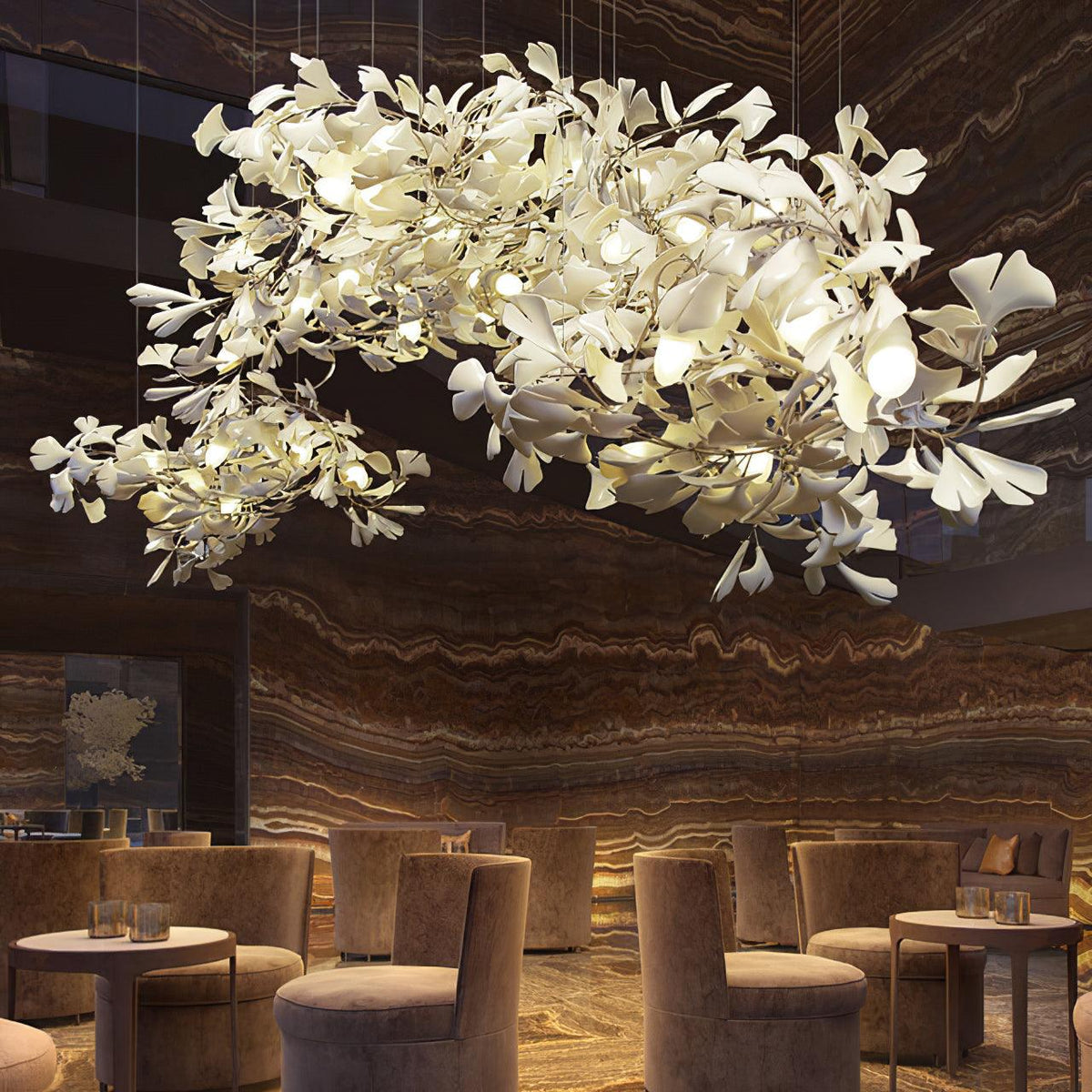 Horizon Bloom Gingko Chandelier | Handcrafted Porcelain Ginkgo Leaves