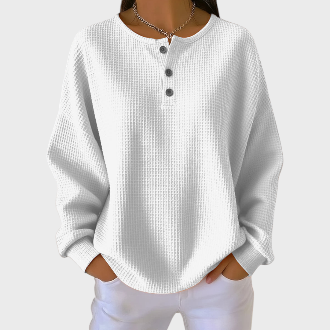 Pull pour femme en tissu gaufré doux | Pull décontracté et confortable