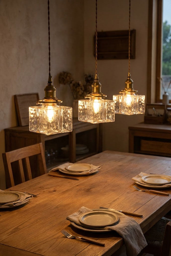 Jewel Vierkante Glazen Hanglamp | Handgeblazen Glas & Messing