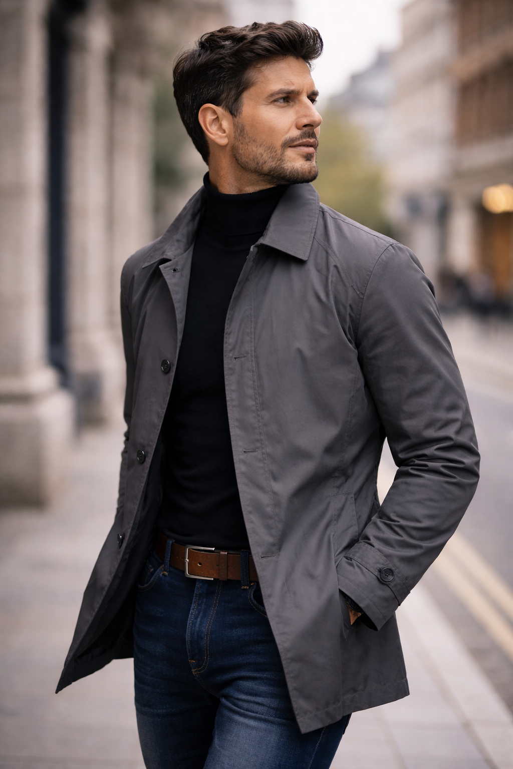 Men's Coat With Collar And Button Closure | Lightweight Transitional Coat