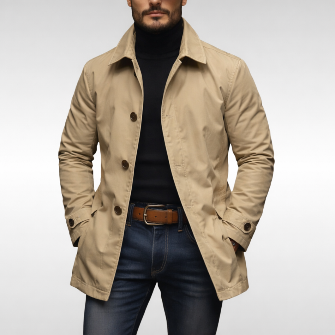 Men's Coat With Collar And Button Closure | Lightweight Transitional Coat