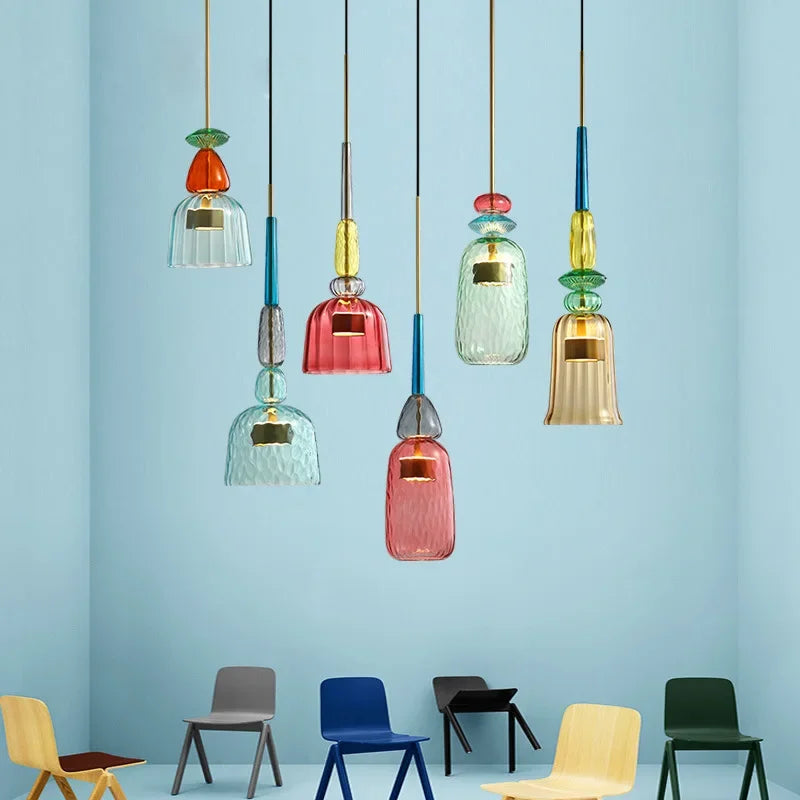 Szklana lampa wisząca Macaron – Kolorowa i nowoczesna – Zabawy design