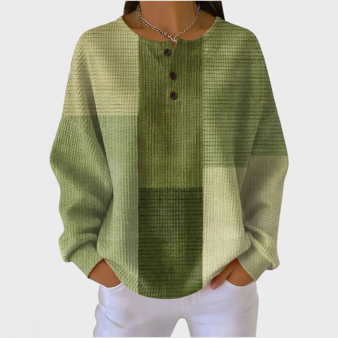 Pull en maille gaufrée pour femme | Pull confortable style colour block à col Henley