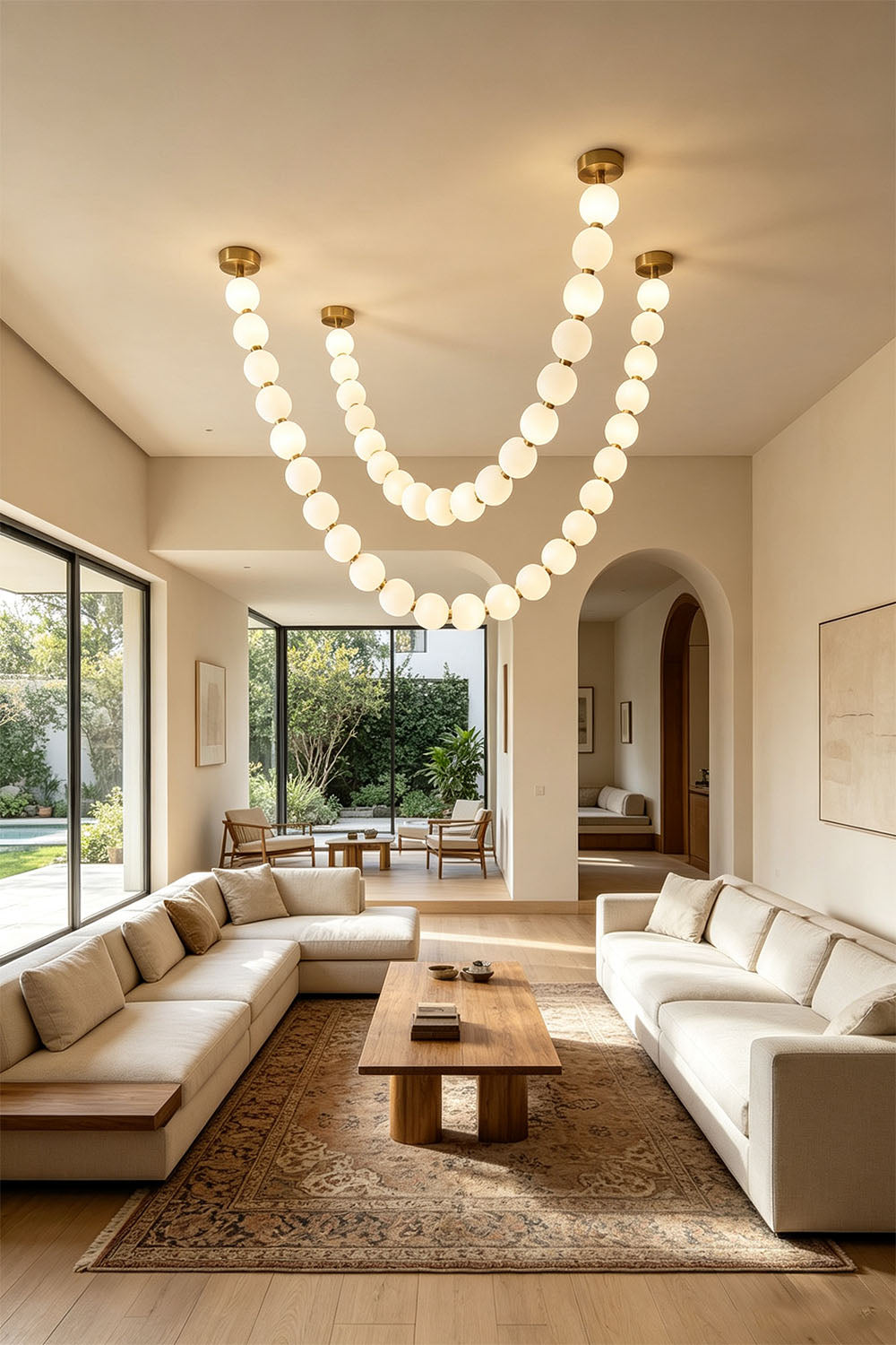 Lampa wisząca Parelketting | Matowe szkło i lite mosiężne elementy LED
