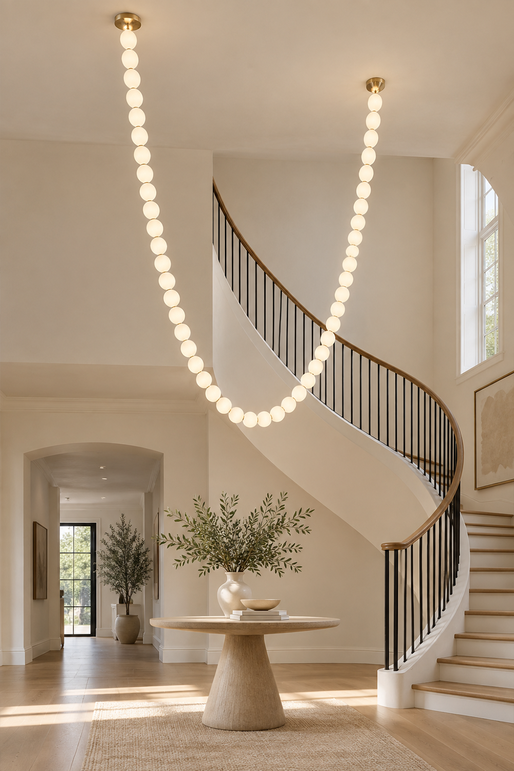 Lampa wisząca Parelketting | Matowe szkło i lite mosiężne elementy LED