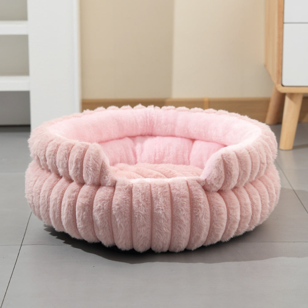 Klassisk plys-donut-huleseng til kæledyr | Blød katte- og hundeseng
