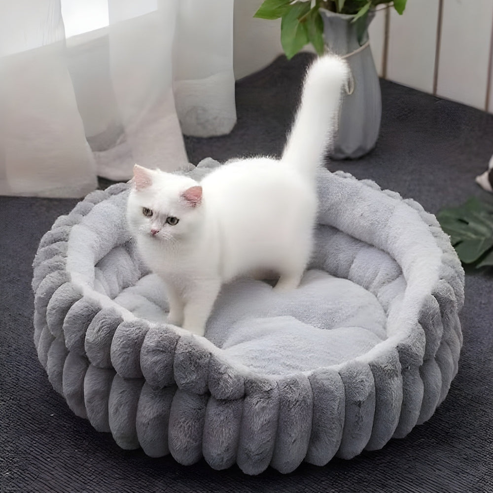 Klassisk plys-donut-huleseng til kæledyr | Blød katte- og hundeseng