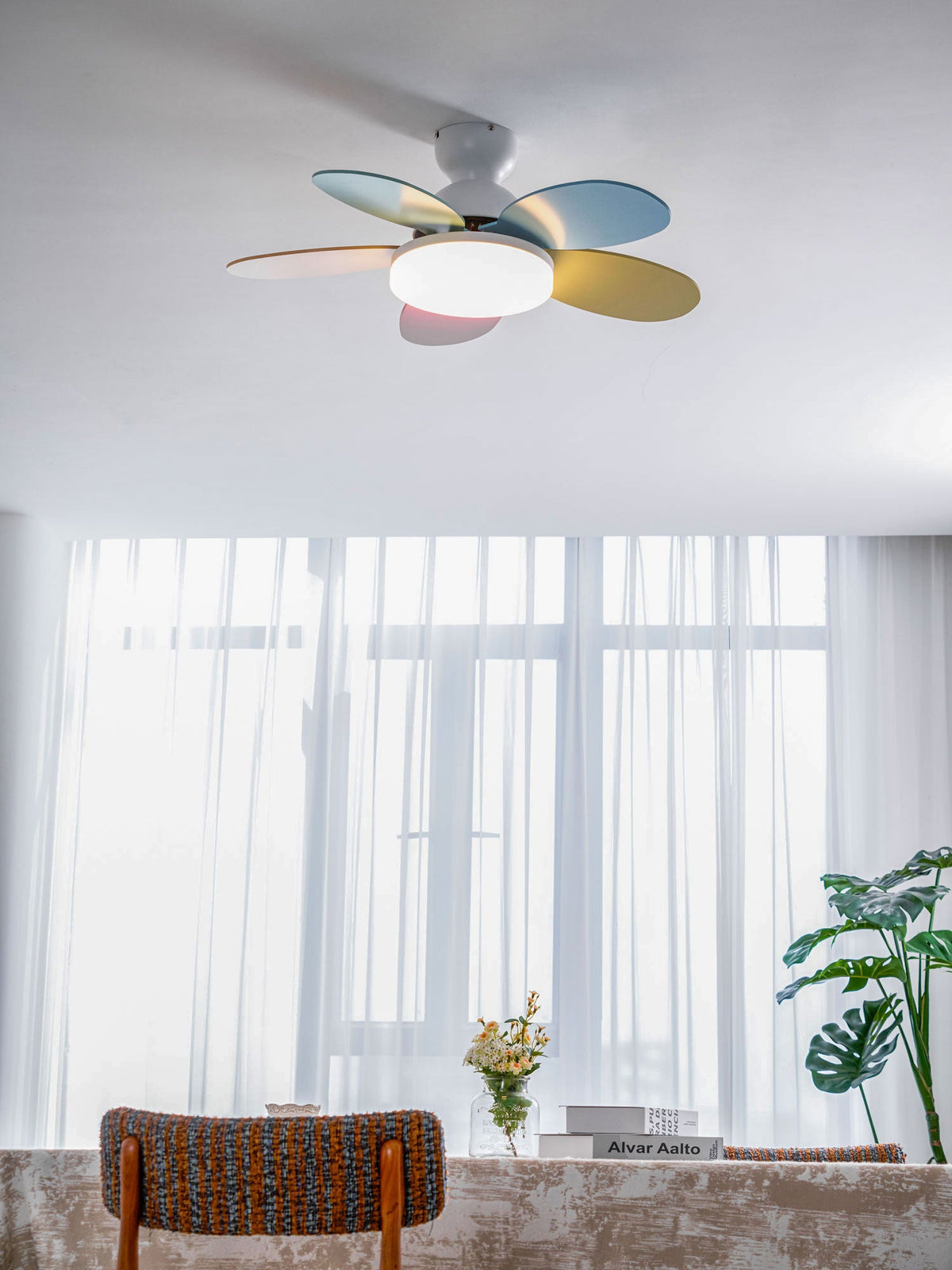 Petalo-plafondventilator met lamp | Houten ledplafondventilator met 6 bladen