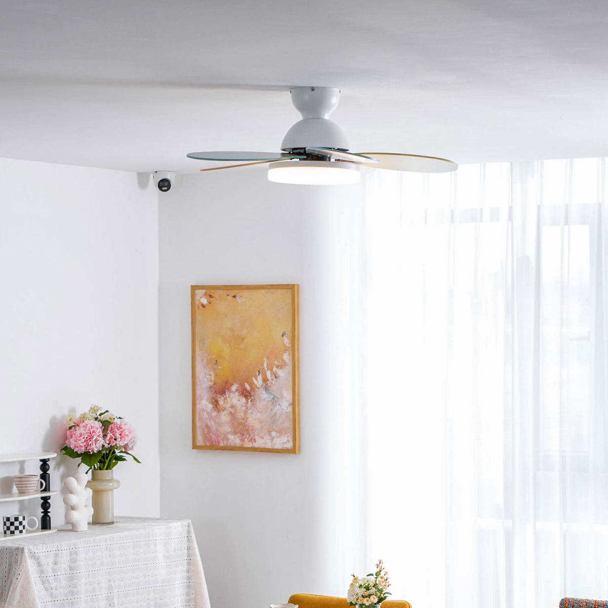 Petalo-plafondventilator met lamp | Houten ledplafondventilator met 6 bladen