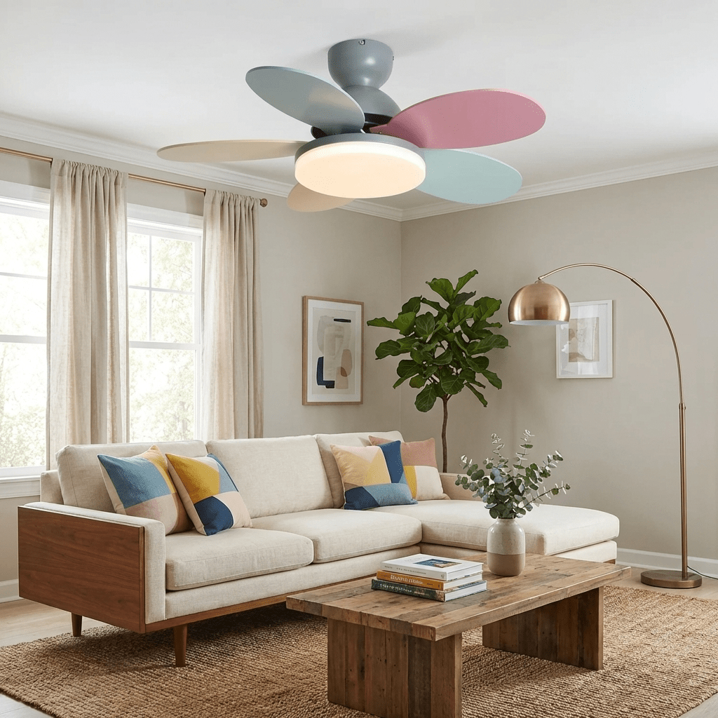 Petalo-plafondventilator met lamp | Houten ledplafondventilator met 6 bladen