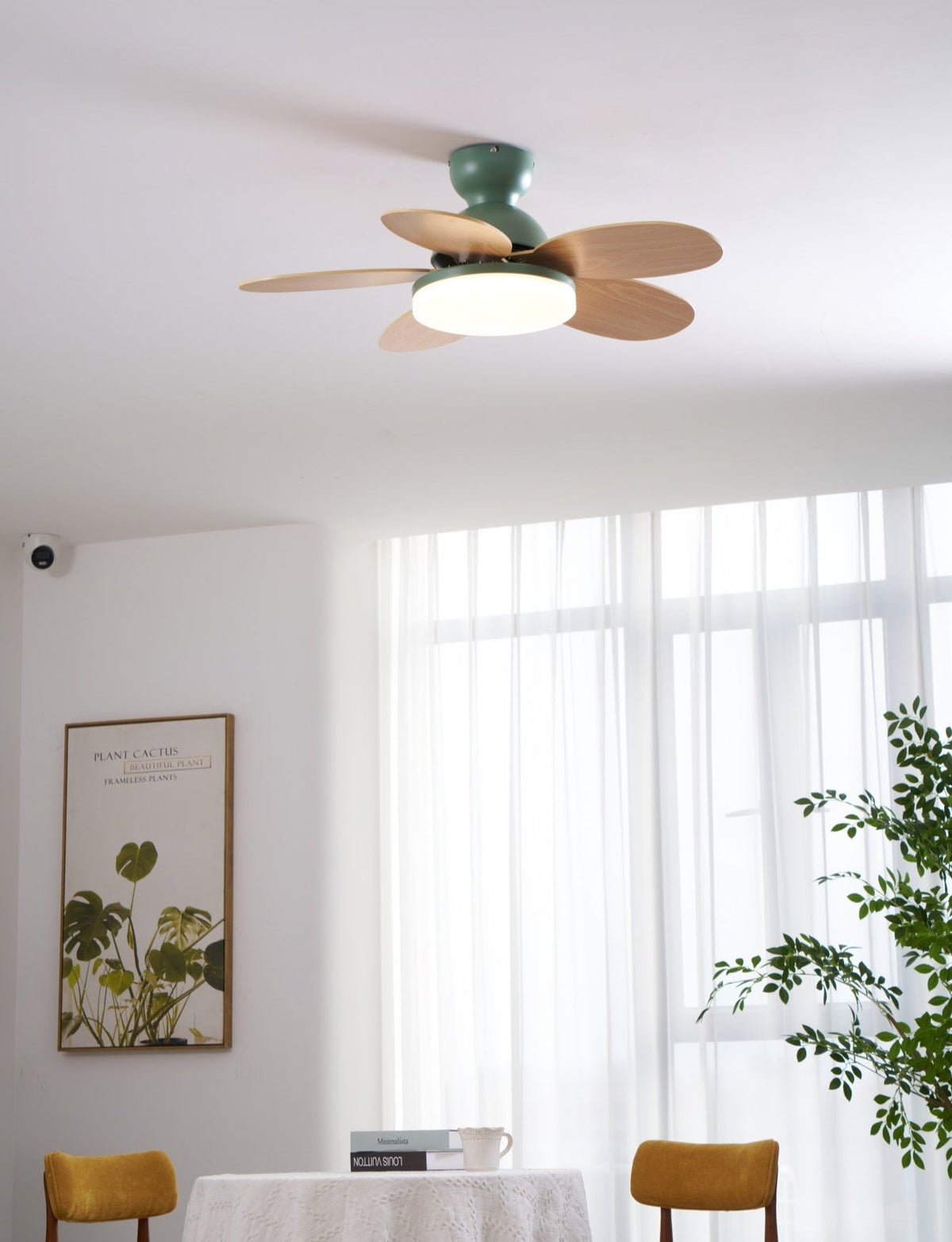 Petalo-plafondventilator met lamp | Houten ledplafondventilator met 6 bladen