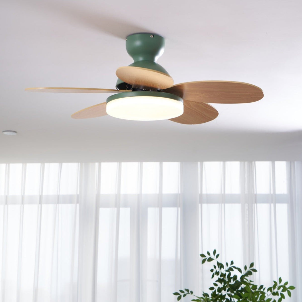 Petalo-plafondventilator met lamp | Houten ledplafondventilator met 6 bladen