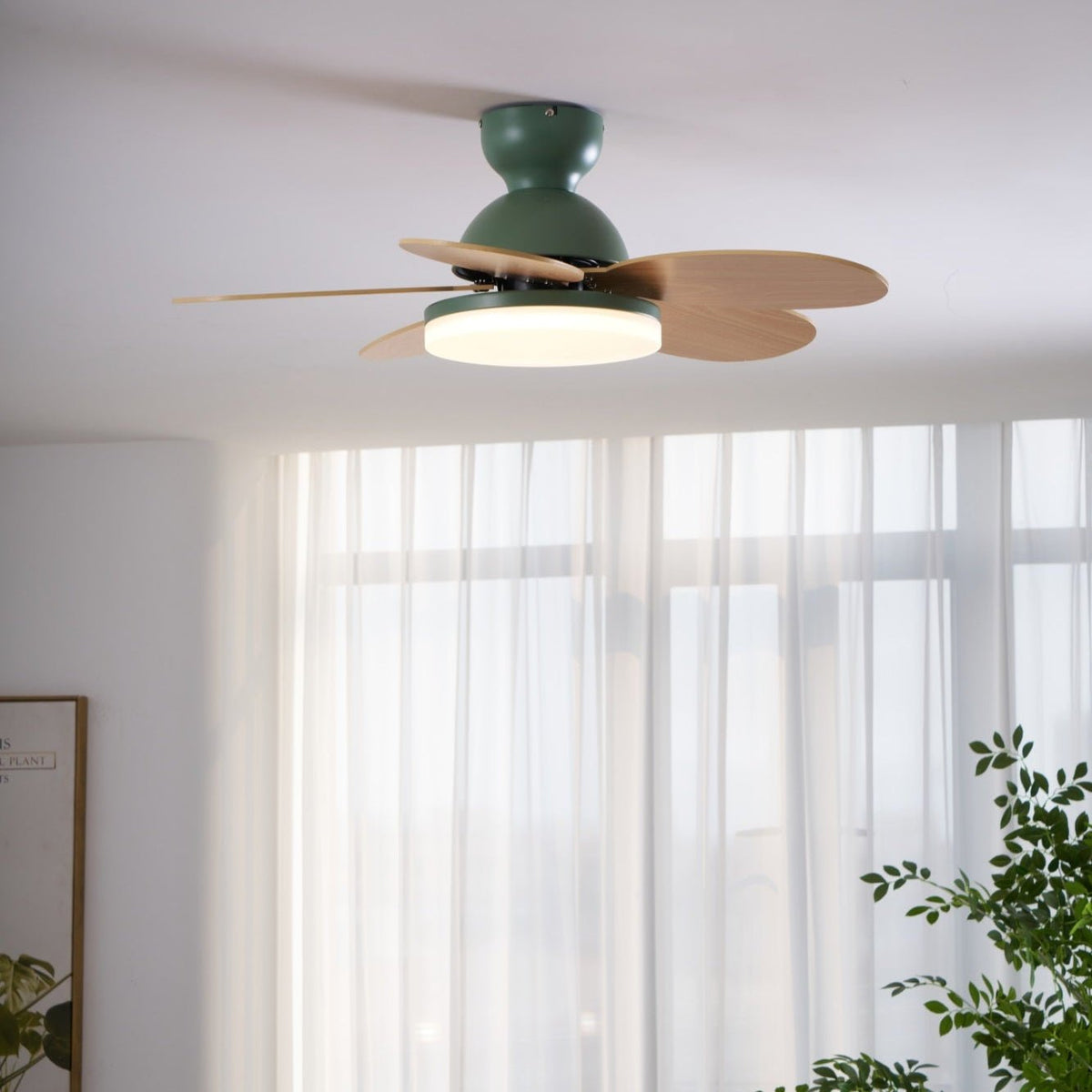 Petalo-plafondventilator met lamp | Houten ledplafondventilator met 6 bladen