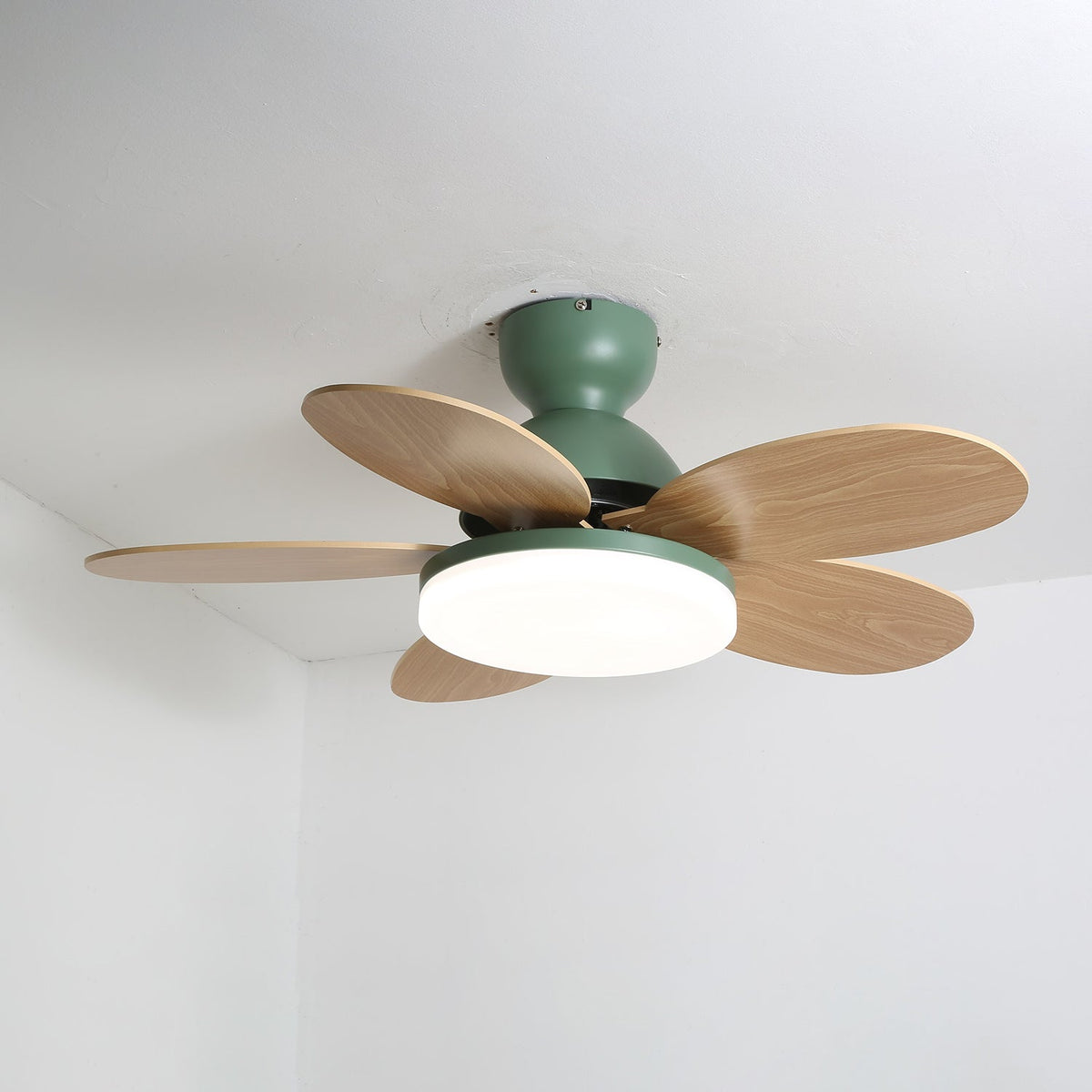 Petalo-plafondventilator met lamp | Houten ledplafondventilator met 6 bladen