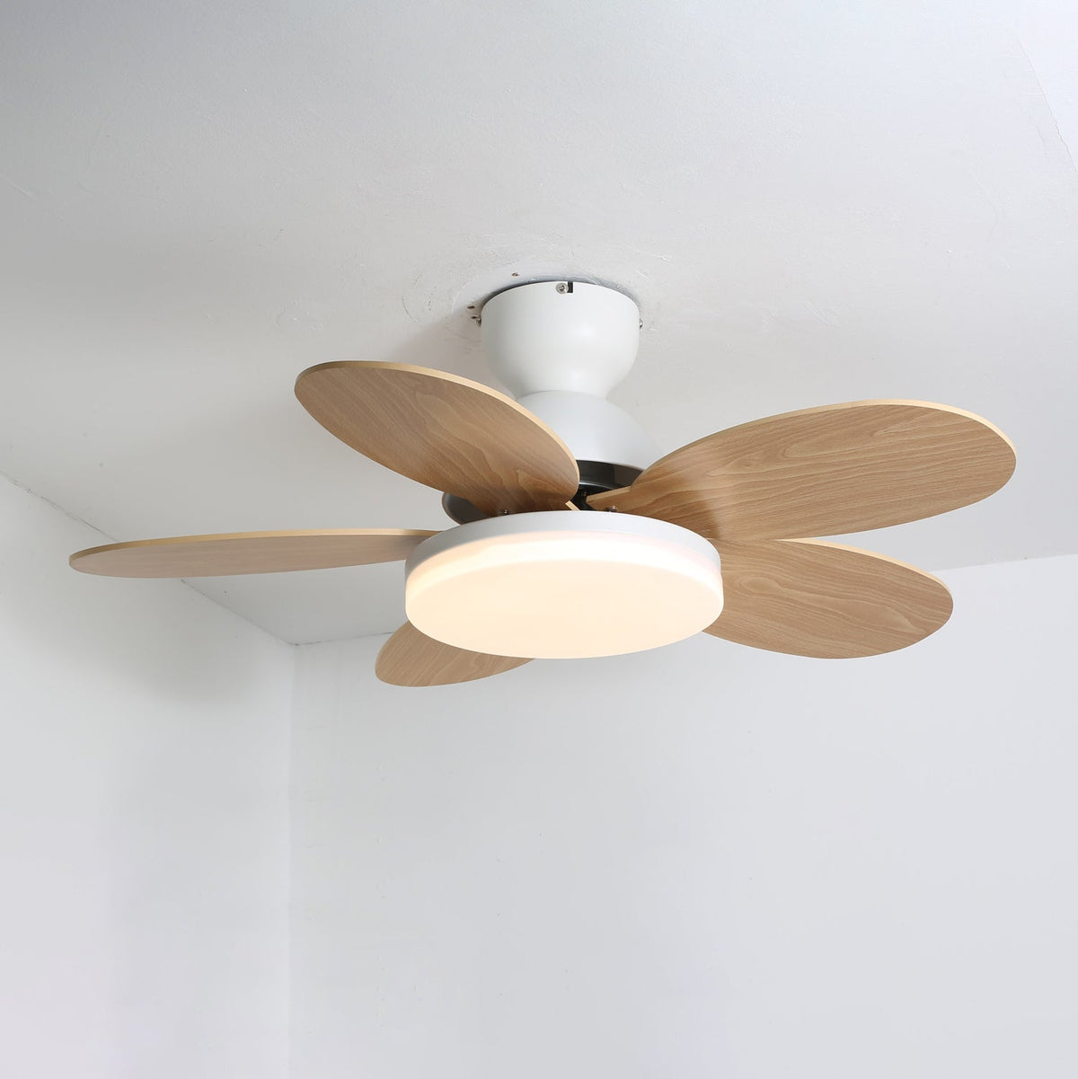 Petalo-plafondventilator met lamp | Houten ledplafondventilator met 6 bladen