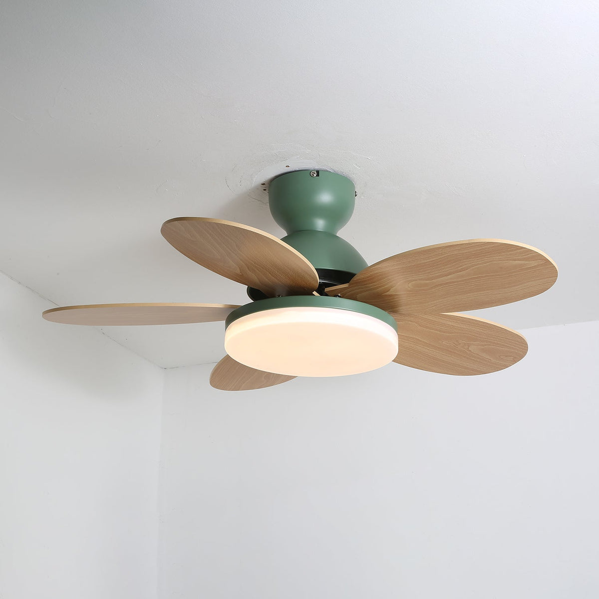 Petalo-plafondventilator met lamp | Houten ledplafondventilator met 6 bladen