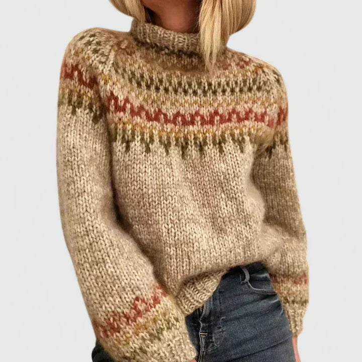 Pull Fair Isle pour femme à col montant | Pull d’hiver en maille épaisse