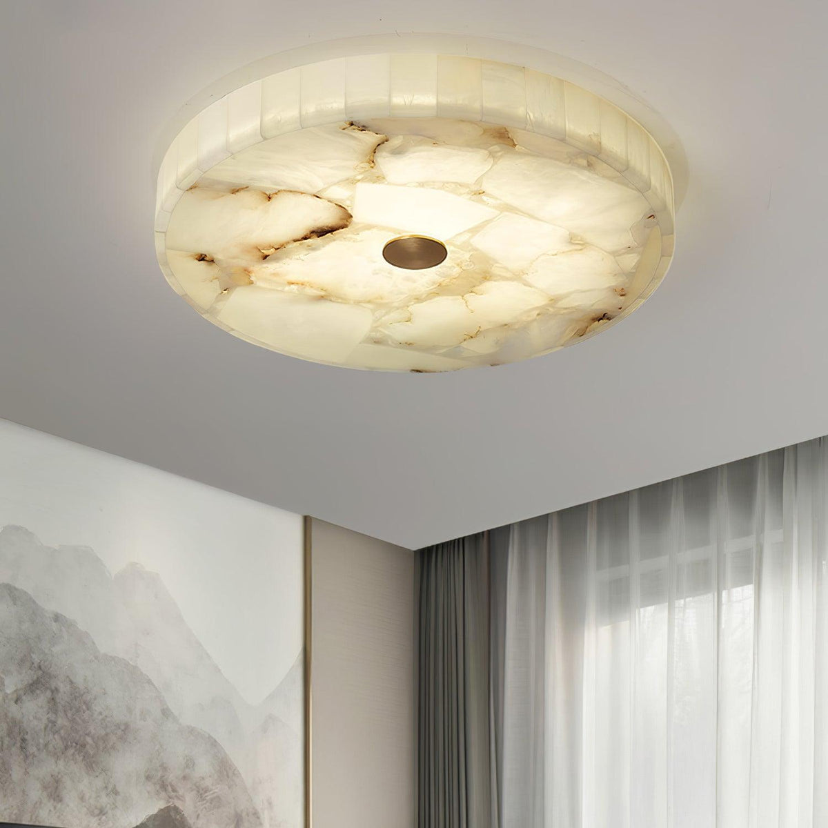 LED Loftlampe af Alabast – Rund & Slank