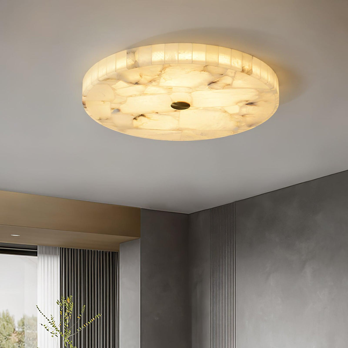 LED Loftlampe af Alabast – Rund & Slank
