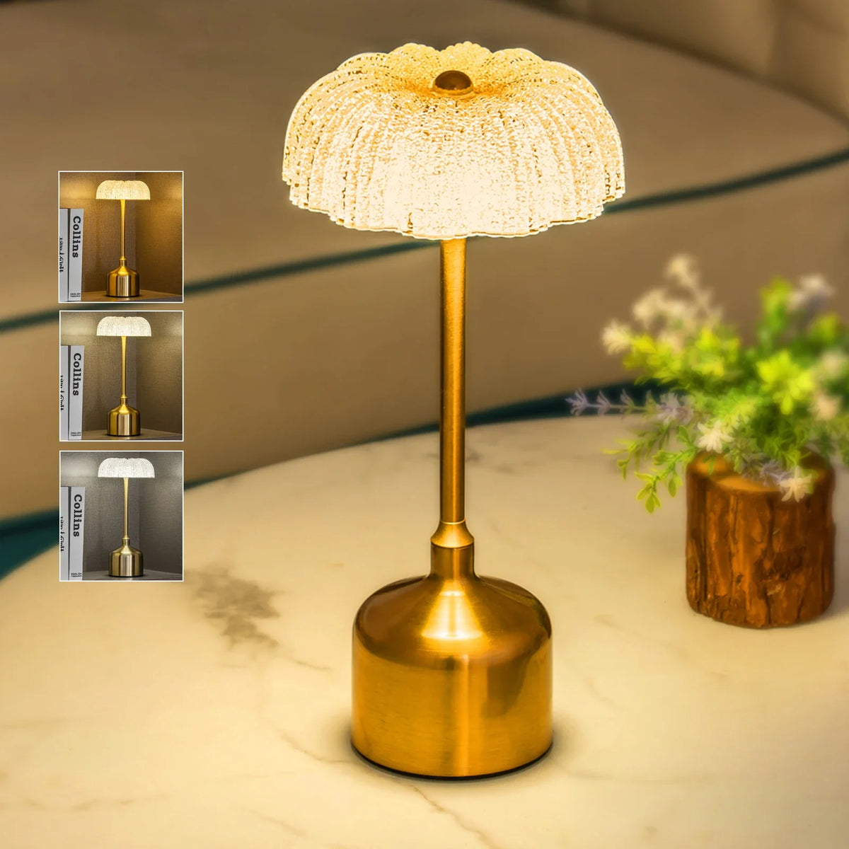 Rosa – Genopladelig Krystal Blomster Bordlampe med Touch & Dæmpbar LED