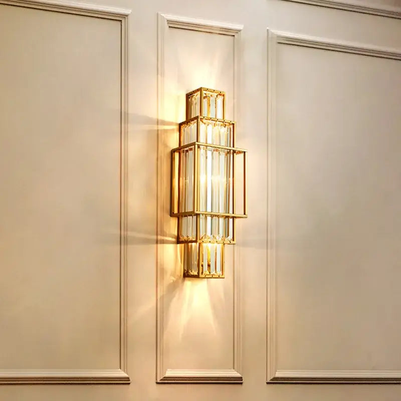 Art Deco Kristallen Wandlamp | Moderne Gouden Geometrische Lamp