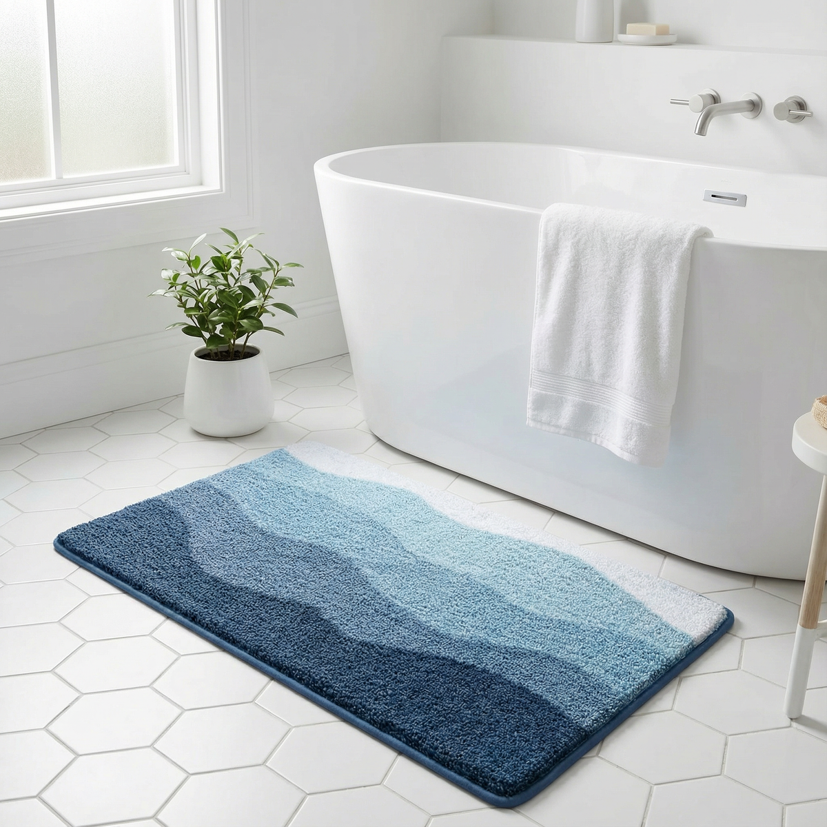 Minimalistisk bademåtte med bølgemønster | skridsikker og absorberende