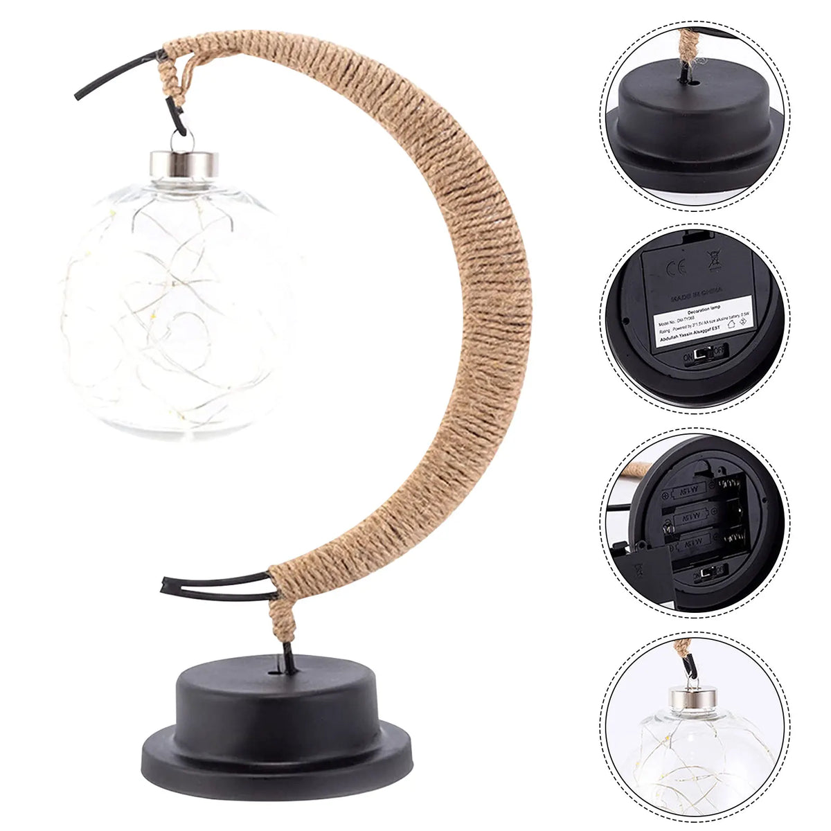 Stemningsfull LED bordlampe av glass med varmt lys i månedesign