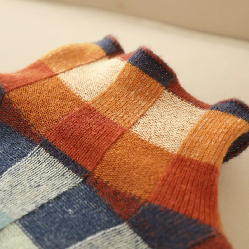 Col roulé doux en patchwork pour femme | Pull chaud en maille bouclée
