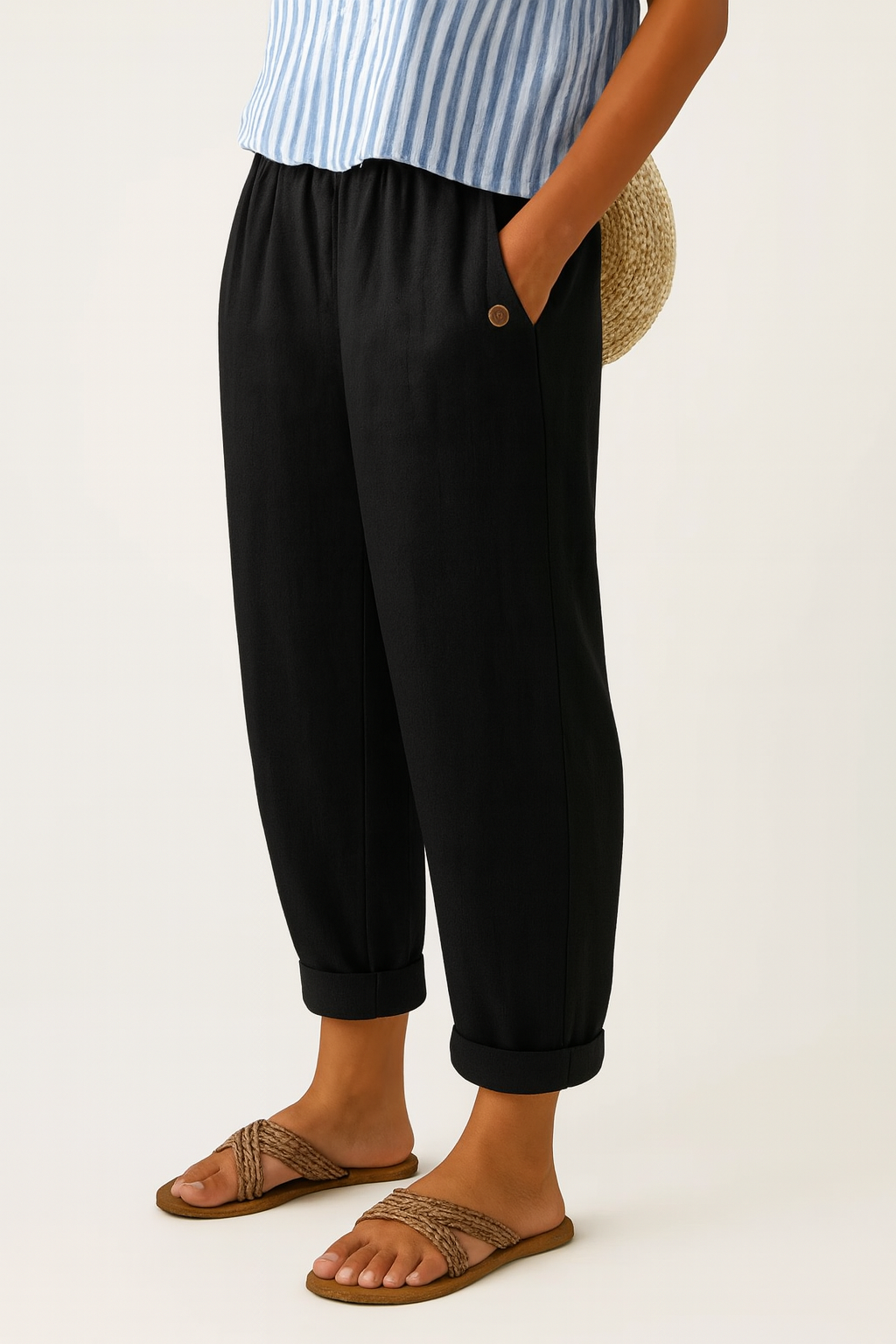 Pantalon pour femme à effet lin | Pantalon droit décontracté