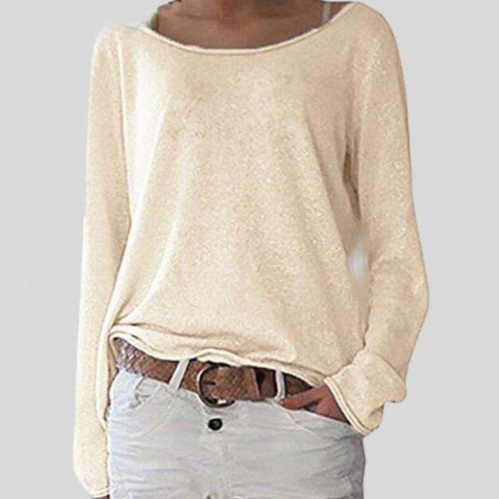 Dames Losvallende Boothals Top – Comfortabele Top met Lange Mouwen