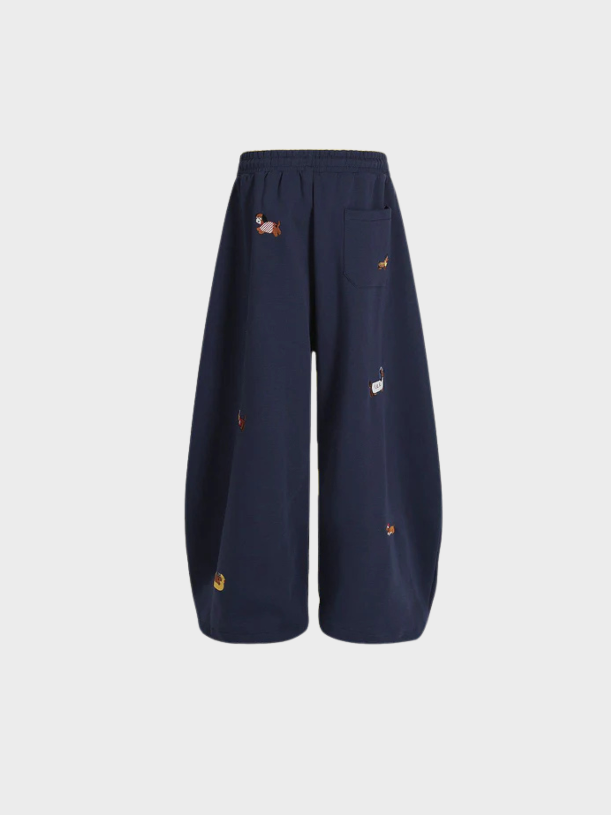 Women's Barrel-Leg Joggers | High-Waisted with Embroidered Dog