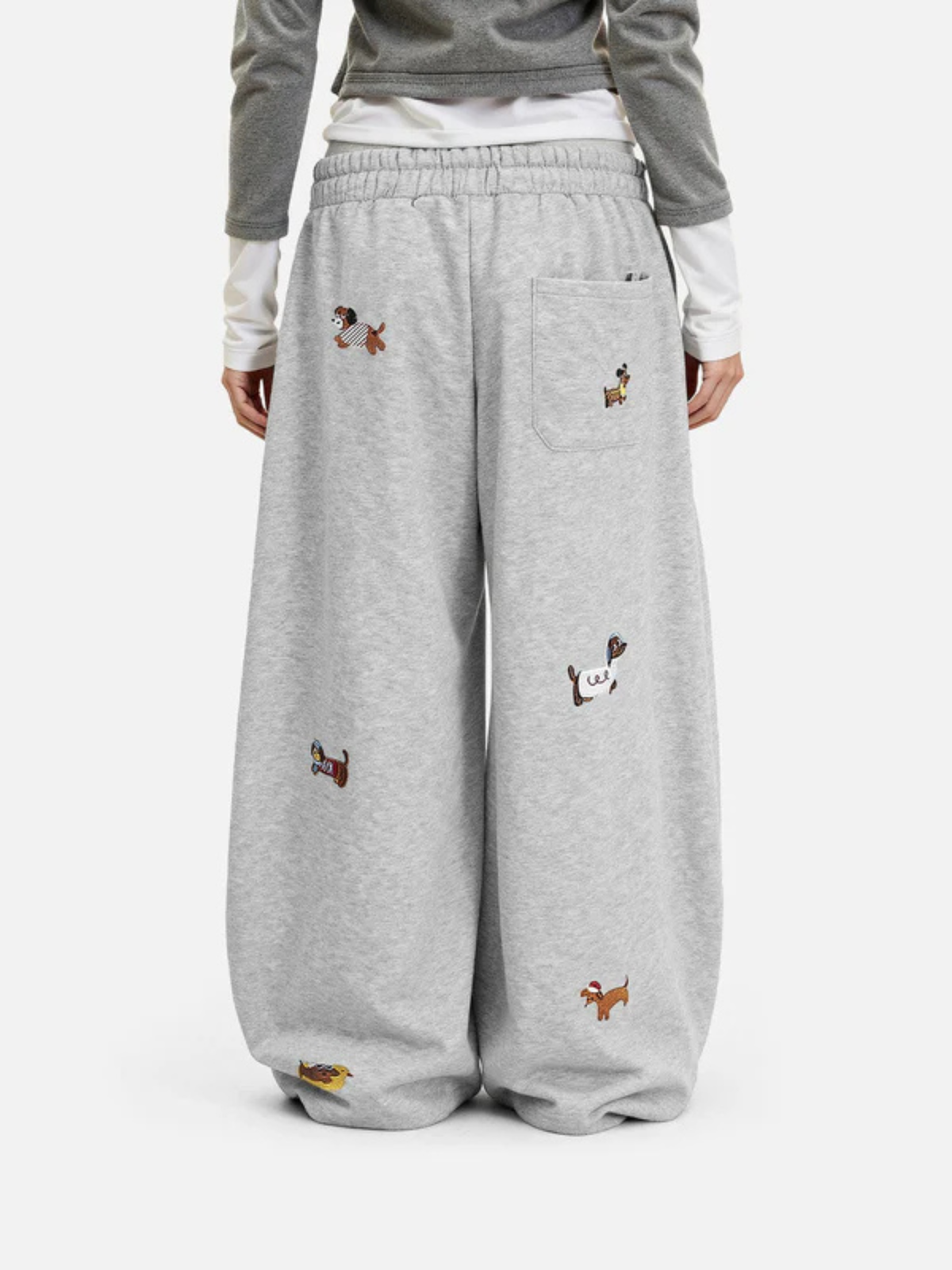 Women's Barrel-Leg Joggers | High-Waisted with Embroidered Dog