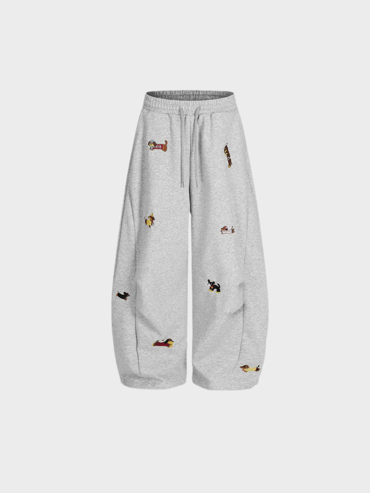 Women's Barrel-Leg Joggers | High-Waisted with Embroidered Dog