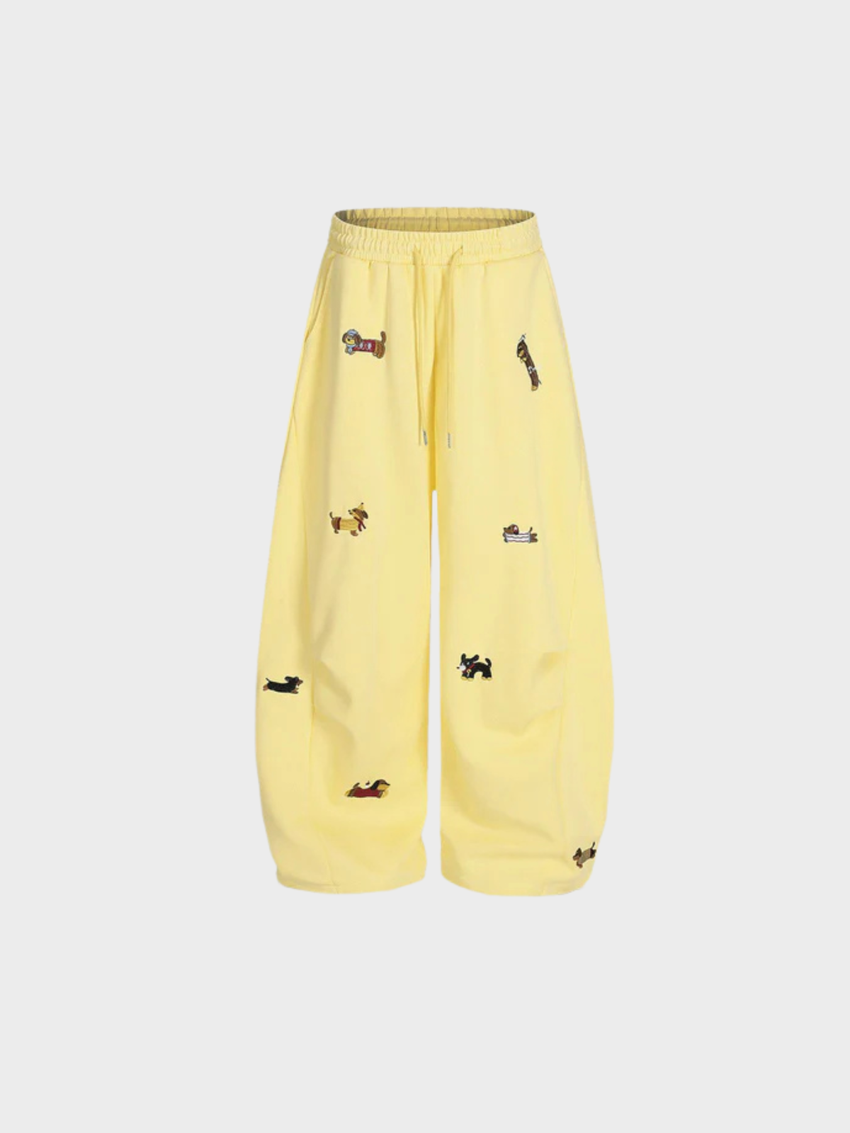 Women's Barrel-Leg Joggers | High-Waisted with Embroidered Dog