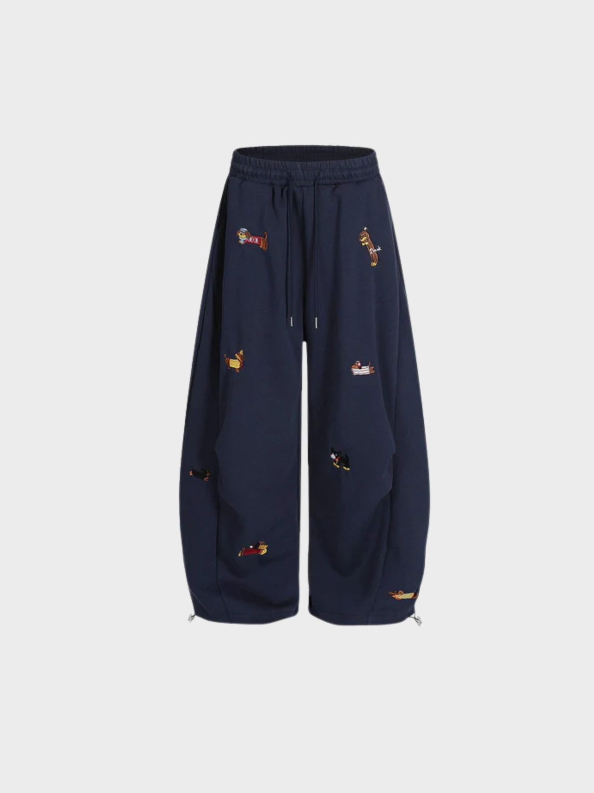 Women's Barrel-Leg Joggers | High-Waisted with Embroidered Dog