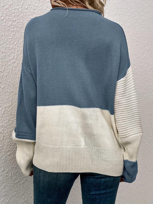 Pull doux et chaud | Pull pour femme à empiècements colorés et col roulé